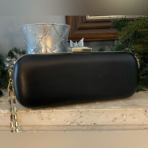 Versace Black Leather Clutch with Crystal Clasp